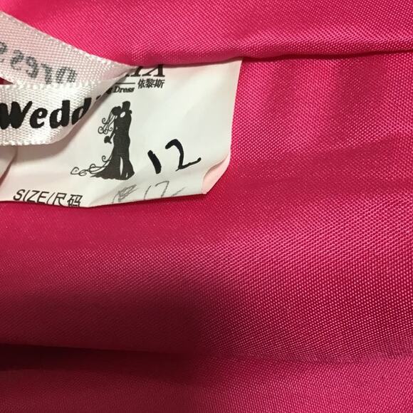 FORMAL SZ 12 L Hot Pink Sweetheart Bustier Satin Lace Up Mermaid Maxi Dress 0B12 - Picture 6 of 7